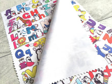 Load image into Gallery viewer, Penguin alphabet glasses, screen cleaner, fun penguin lens cloth, cute children&#39;s screen wipe, fabric screen wipe
