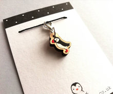 Load image into Gallery viewer, Puffin stitch marker, mini bird wooden charm, ethically sourced wood, little puffin crochet stitch marker
