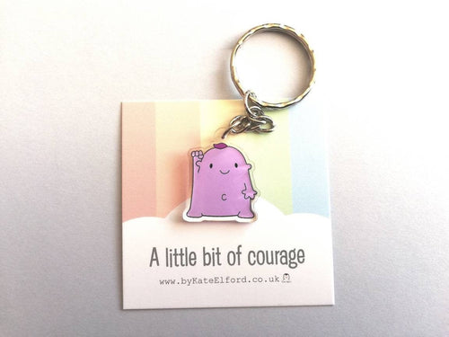 A little bit of courage keyring, cute positive mini key fob, care and friendship, postable strength, supportive, recycled acrylic