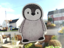 Load image into Gallery viewer, Penguin static window cling, little reusable windows and mirror decor, small cute penguin chick. Not a sticker
