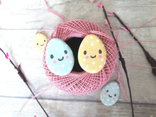 Load image into Gallery viewer, Pottery Easter mini eggs, pastel yellow and green polka dot, little ceramic Easter tree decorations
