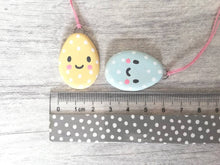 Load image into Gallery viewer, Pottery Easter mini eggs, pastel yellow and green polka dot, little ceramic Easter tree decorations
