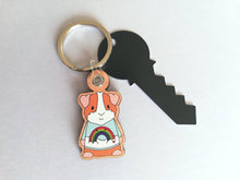 Load image into Gallery viewer, Guinea pig keyring, cavy wooden key fob, guinea pig key chain, bag charm, ethically sourced wood
