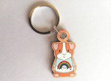 Load image into Gallery viewer, Guinea pig keyring, cavy wooden key fob, guinea pig key chain, bag charm, ethically sourced wood
