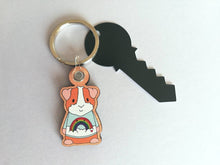 Load image into Gallery viewer, Guinea pig keyring, cavy wooden key fob, guinea pig key chain, bag charm, ethically sourced wood
