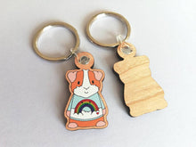 Load image into Gallery viewer, Guinea pig keyring, cavy wooden key fob, guinea pig key chain, bag charm, ethically sourced wood
