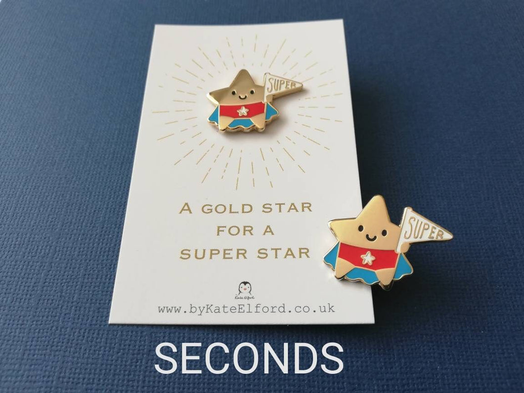 SECONDS. Super star enamel pin, cute gold star, positive enamel brooch, friendship, supportive enamel badges