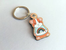 Load image into Gallery viewer, Guinea pig keyring, cavy wooden key fob, guinea pig key chain, bag charm, ethically sourced wood
