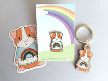 Load image into Gallery viewer, Guinea pig keyring, cavy wooden key fob, guinea pig key chain, bag charm, ethically sourced wood
