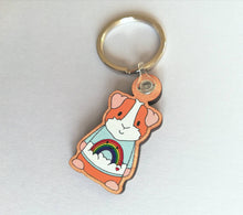 Load image into Gallery viewer, Guinea pig keyring, cavy wooden key fob, guinea pig key chain, bag charm, ethically sourced wood
