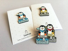 Load image into Gallery viewer, Seconds - Penguin adventure enamel pin, ready for adventure, uni, hiking, life, travel, journey, new job, new home, college, University
