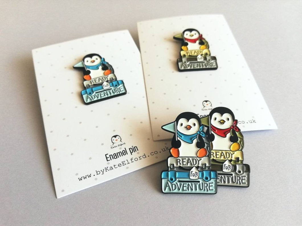 Penguin adventure enamel pin, ready for adventure, uni, hiking, life, travel, journey, new job, new home, college, University