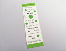 Load image into Gallery viewer, Pea of positivity bookmark, happy page marker, positive bookmark gift, positive book lover, friendship, supportive, positive gift, cheer up
