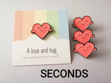 Load image into Gallery viewer, SECONDS Heart love and hug happy enamel pin, cute heart, friend, positive enamel brooch, support enamel badges, gift
