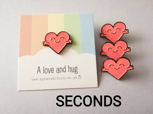 SECONDS Heart love and hug happy enamel pin, cute heart, friend, positive enamel brooch, support enamel badges, gift