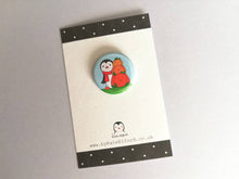 Load image into Gallery viewer, Mini penguin and pumpkin badge, trick or treat badge, little Halloween pin button
