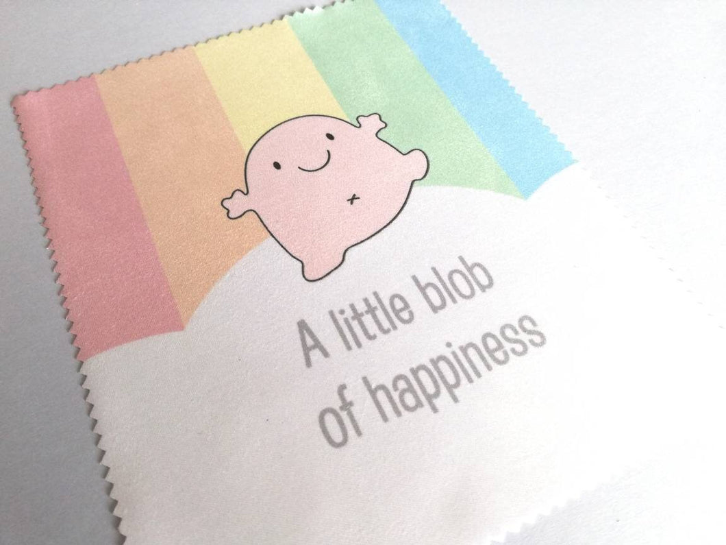 A little blob of happiness, glasses, screen cleaner, happy lens cloth, cute, fun, rainbow screen wipe, fabric screen wipe