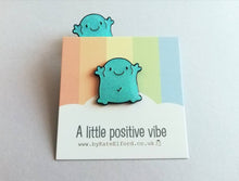 Load image into Gallery viewer, Seconds - A positive vibe enamel pin, cute turquoise glittery pin, positive enamel brooch, caring, friendship and support enamel badges
