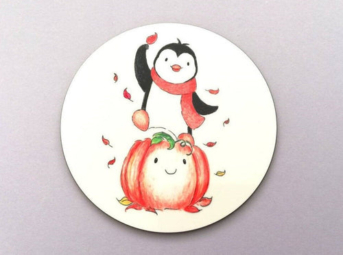 Penguin and pumpkin coaster, penguin, autumn, cute Halloween table mat