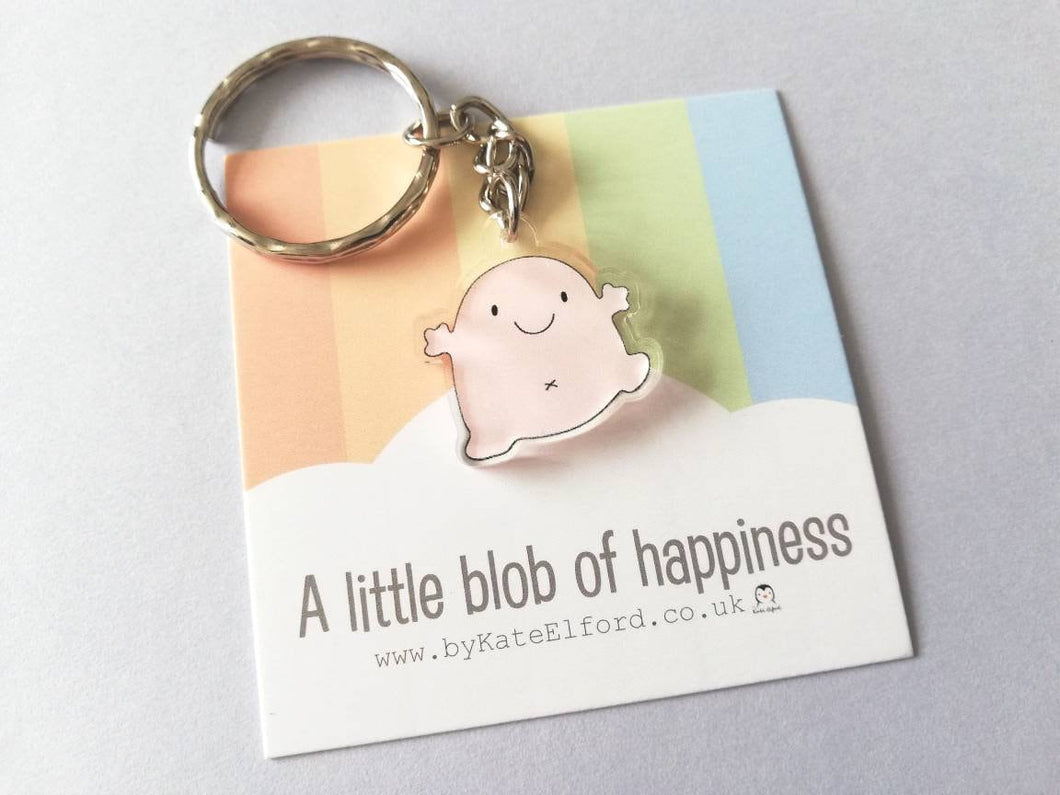 A little blob of happiness keyring, cute pink blob, positive key fob, friendship, supportive, recycled acrylic
