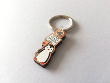 Load image into Gallery viewer, Best daughter ever keyring. Gift for daughter, penguin. Small wooden key fob, penguin key chain, wood bag charm, responsibly resourced wood

