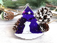 Load image into Gallery viewer, Seconds - Polar bear and star purple decoration. Recycled acrylic Christmas ornament
