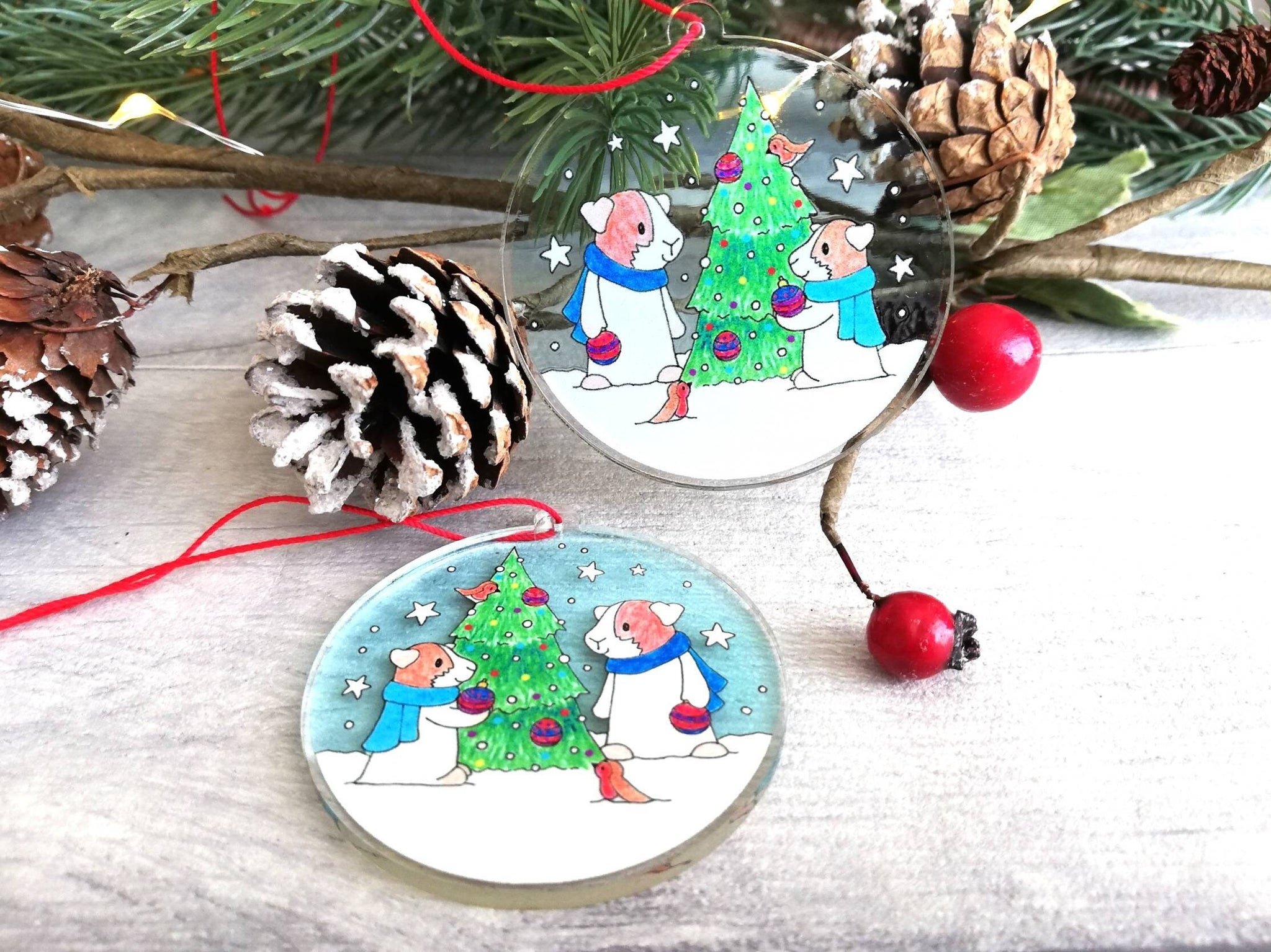 Guinea pig Christmas Recycled acrylic tree ornament