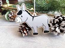 Load image into Gallery viewer, Seconds. Wonky donkey wooden decoration. Grey Christmas nativity donkey made from environmentally friendly wood
