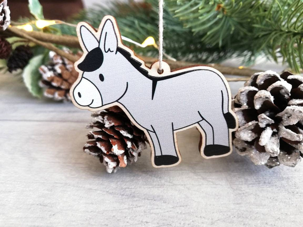 Seconds. Wonky donkey wooden decoration. Grey Christmas nativity donkey made from environmentally friendly wood