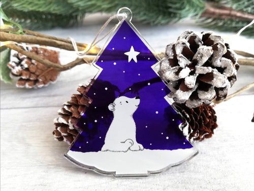 Polar bear and star recycled acrylic Christmas decoration