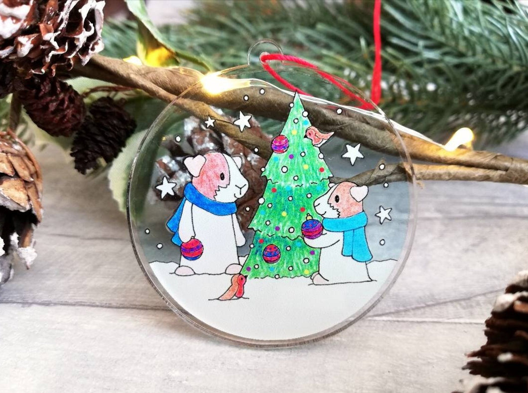 Guinea pig Christmas decoration. Recycled acrylic, cute Christmas tree ornament, eco friendly