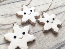 Load image into Gallery viewer, Pottery mini snowflake. Little Christmas tag. Hand painted ceramics, glittery snow
