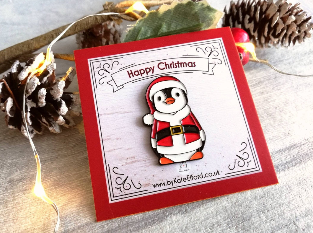 Happy Christmas Santa penguin enamel pin, Father Christmas, Boo the penguin, Christmas brooch