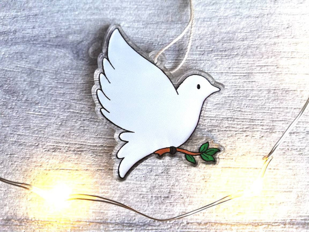 Dove Christmas tree decoration. Recycled acrylic Christmas ornament