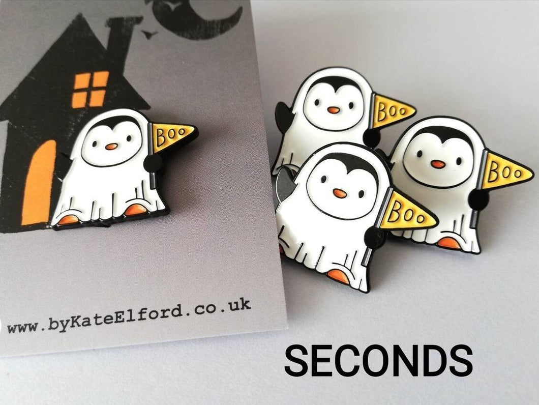 Seconds - Penguin ghost enamel pin, Halloween badge