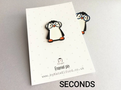 Seconds - Penguin in glitter glasses enamel pin, cute penguin brooch, glasses pin