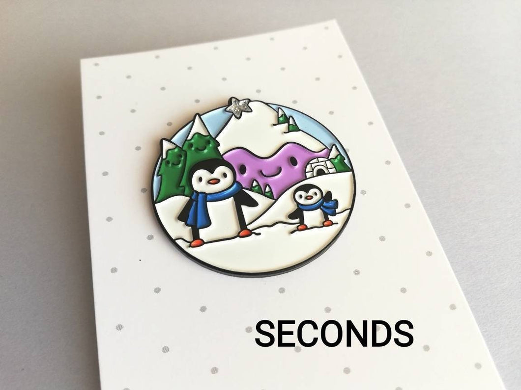 Seconds - Penguin enamel pin, snow and mountains