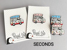 Load image into Gallery viewer, Seconds - Penguin ice cream van enamel pin, road trip, Wilf penguin badge
