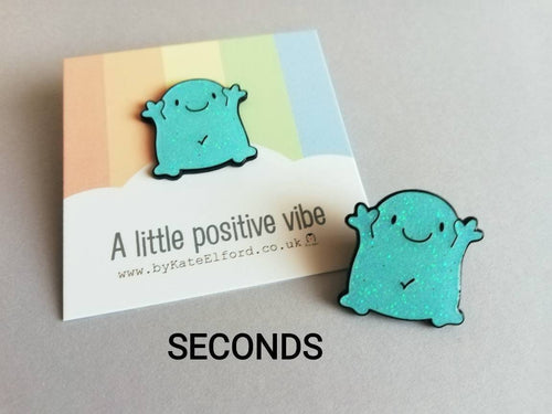 Seconds - A positive vibe enamel pin, cute turquoise glittery pin, positive enamel brooch, caring, friendship and support enamel badges
