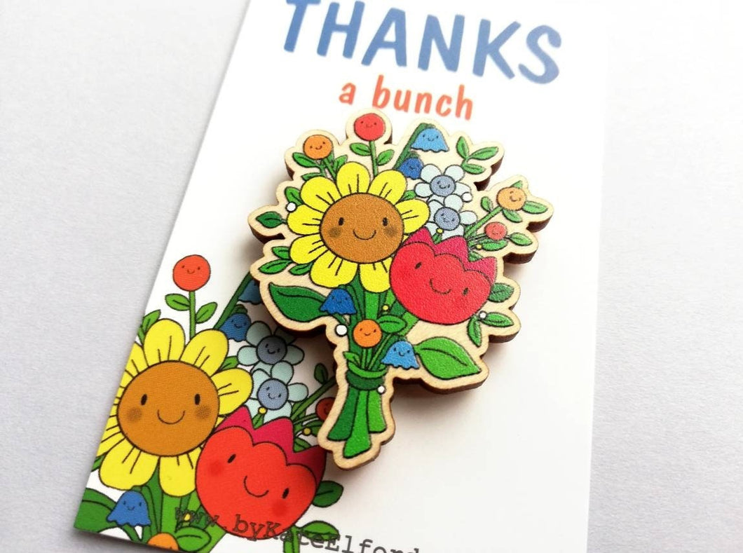 Thanks a bunch wooden flower fridge magnet, cute, happy thank you gift, teacher gift, Mother's day, mum, someone special, friend