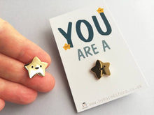 Load image into Gallery viewer, You are a star enamel pin and Christmas decoration, cute tiny gold star pin and acrylic ornament gift
