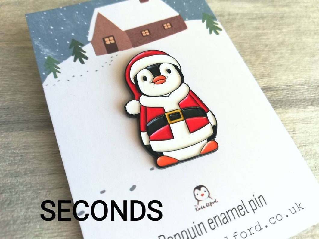 Seconds - Christmas penguin enamel pin, Father Christmas, Boo the penguin