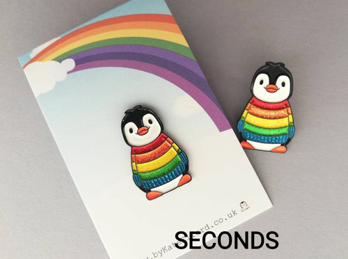Seconds - Rainbow glitter penguin soft enamel pin, Boo the penguin