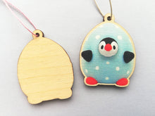 Load image into Gallery viewer, Easter penguin eggs, pink and blue polka dot, little wooden eco friendly Easter tree decorations

