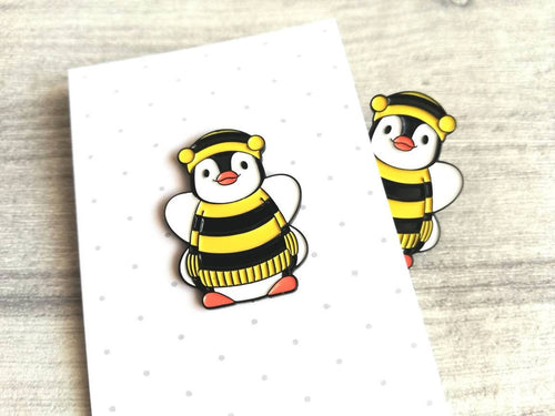 Penguin bee soft enamel pin, bumble bee penguin brooch, boo the penguin