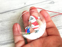 Load image into Gallery viewer, Badger recycled acrylic Christmas decoration, Father Christmas badger ornament, cute, eco friendly
