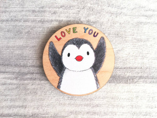 Love you, small penguin rainbow kitchen magnet