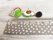 Load image into Gallery viewer, Christmas pea of positivity, mini ha pea mini recycled acrylic pin, funny happy Christmas gift, positive gift, funny pea pin
