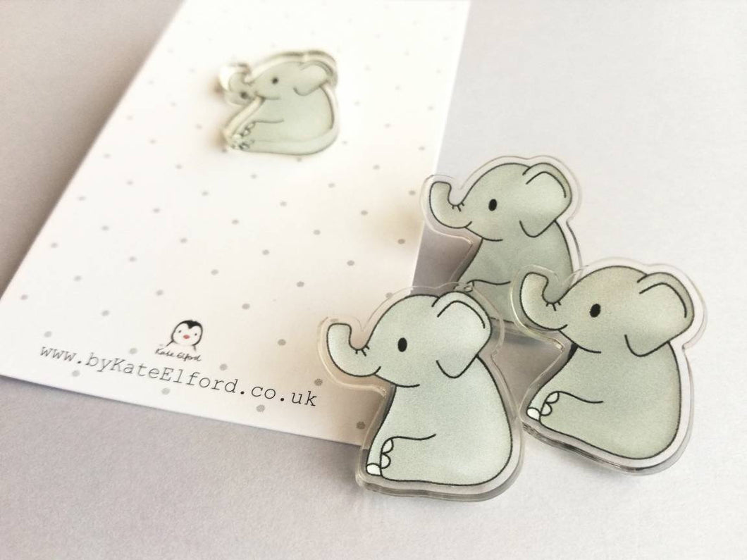 Elephant pin, cute grey elephant brooch, recycled acrylic