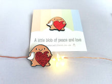 Load image into Gallery viewer, Seconds - A little blob of peace and love enamel pin, dove and heart, positive enamel brooch
